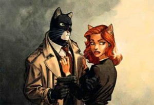 Blacksad, and a cat lady with lipstick...